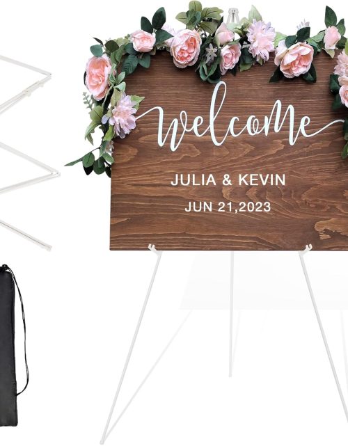 Display Easel Stand for Wedding Sign & Poster 63'' Portable Art Easel for Floor Adjustable Metal Easel White