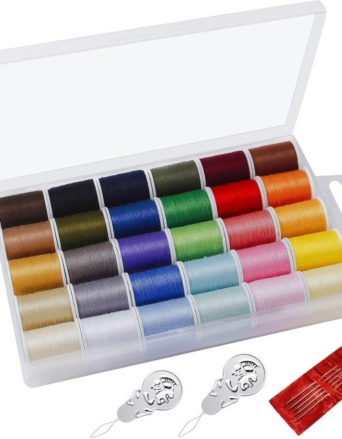 Fbshicung Polyester Sewing Thread Set - 30 Assorted Colors, 50 Yards per Thread Spool, Sewing Kit Includes 5 Large Eye Hand Needles, 2 Needle Threader, Suitable for DIY Hand Sewing