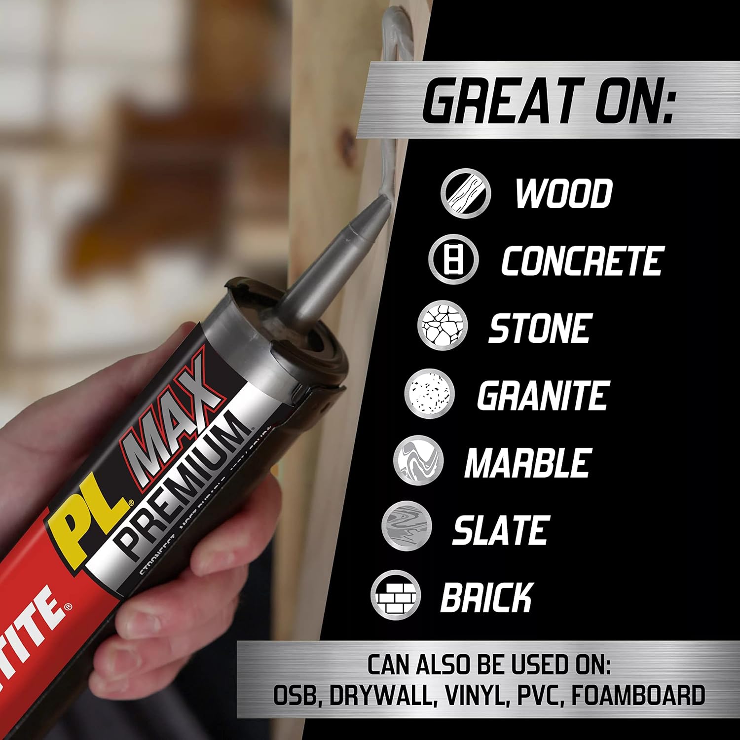 Loctite PL Premium Max Construction Adhesive, Versatile Construction Glue for Wood, Concrete, Stone & More - 9 fl oz Cartridge, Pack of 1 - Image 3