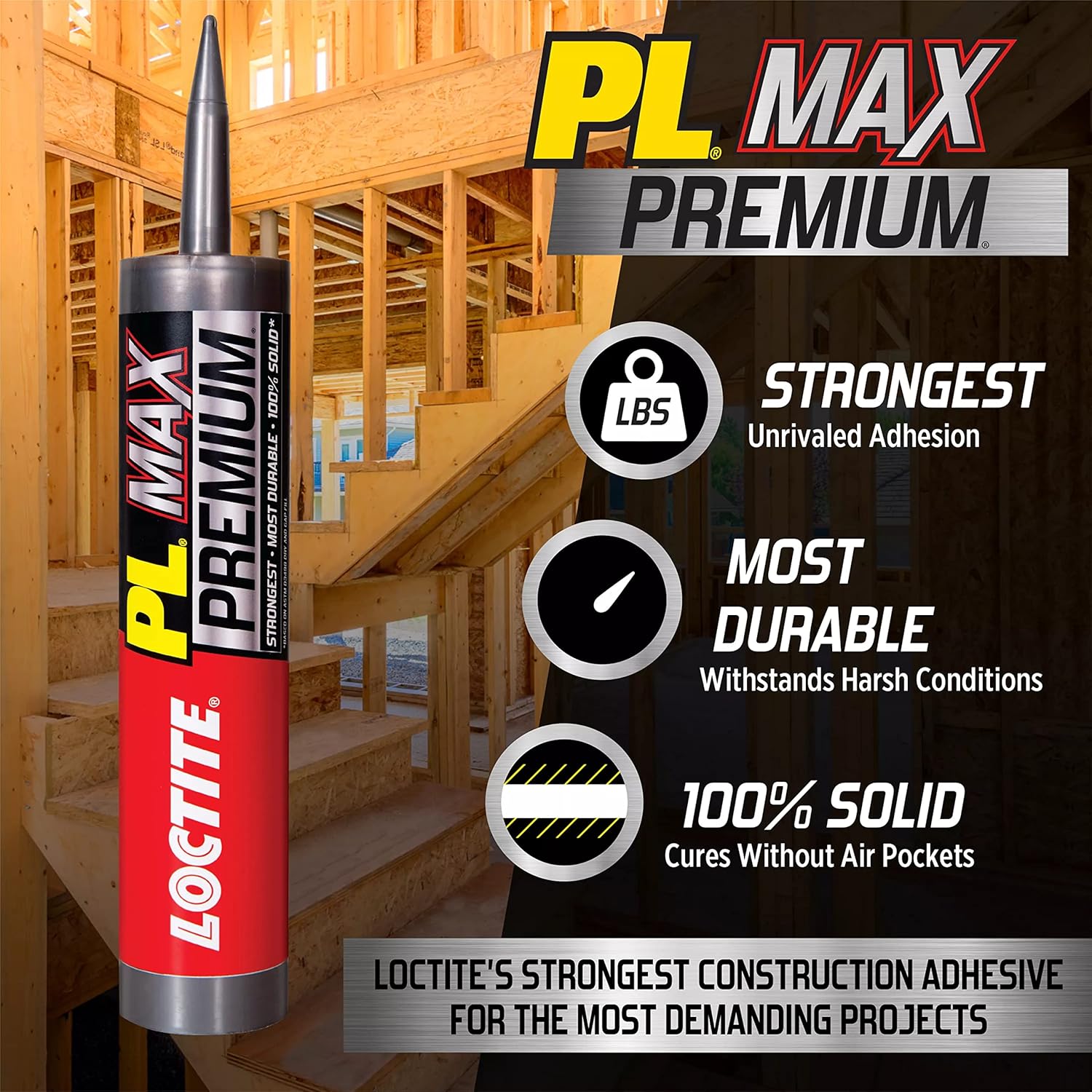 Loctite PL Premium Max Construction Adhesive, Versatile Construction Glue for Wood, Concrete, Stone & More - 9 fl oz Cartridge, Pack of 1 - Image 4