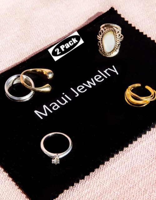 Maui Jewelry Polishing Cloth for Silver, Gold and Platinum (6 by 8 inch), (Pack of 2) Jewelry Cleaner Cloth Made of Soft Microfiber is Treated with Our Special Formula That Will Shine up Your Jewelry