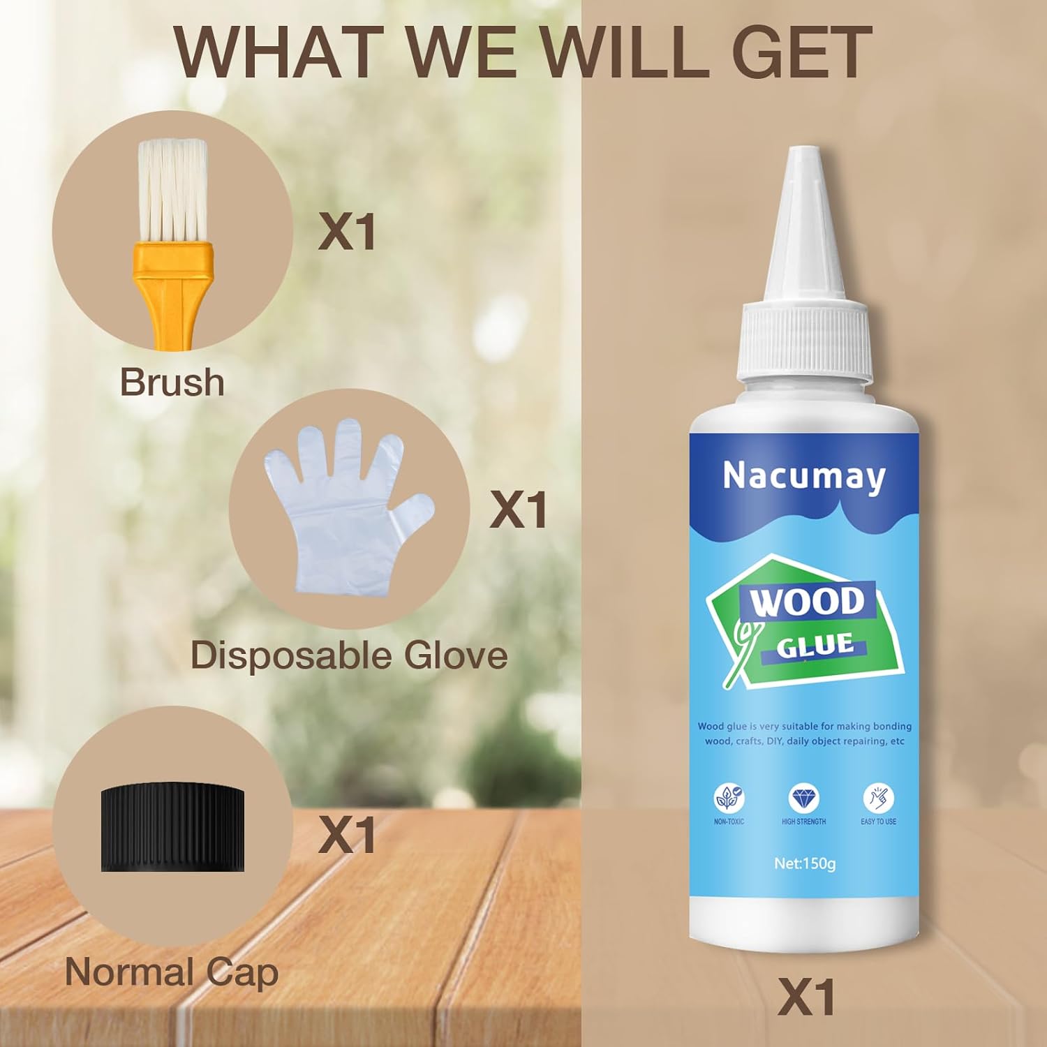 Wood Glue, Wood Glue for Furniture Heavy Duty - Strongest Wood Glue for Woodworking Waterproof Repair Glue Suitable for Furniture, Garden, Crafts, DIY, Metal to Wood,Wood to Wood (150g/5.1oz) - Image 3